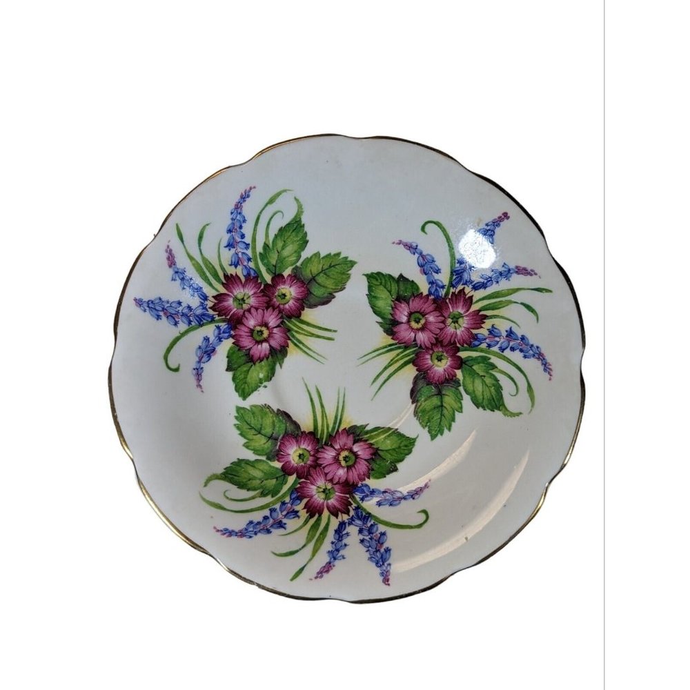 Vintage Royal Stuart Spencer Stevenson Bone China Purple Flower Saucer